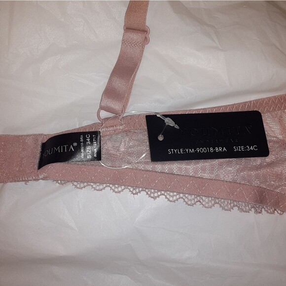 Youmita 34C Pink Suede Soft Lace Unpadded Bra NWT - Picture 8 of 9